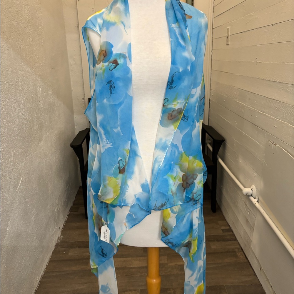 Accents By Lavello Sheer Floral Kimono‎ Vest OS NWT